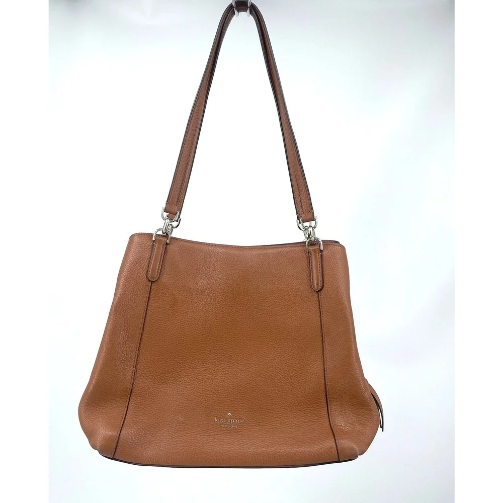 Kate Spade Leila Triple Compartment Shoulder Bag Brown Pebbled Leather Tote